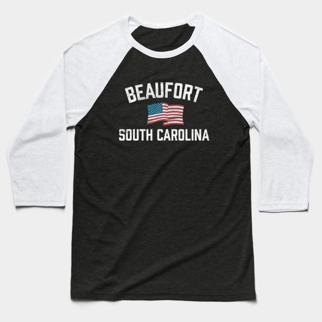 Beaufort South Carolina Patriotic USA Flag Vintage Baseball T-Shirt by TGKelly